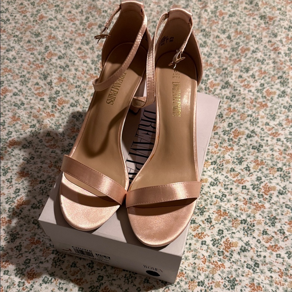 Champagne satin chunky heals